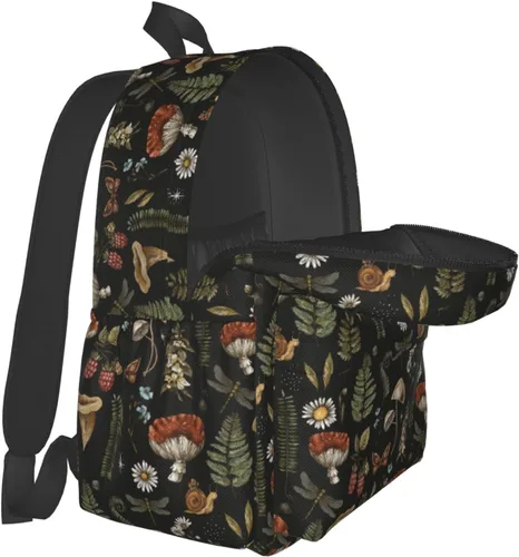Vista 3 de SUPLUCHOM Mochila escolar vintage con hojas mágicas de hongos y bosques, mochila casual para hombres y mujeres, bolsa de poliéster para laptop