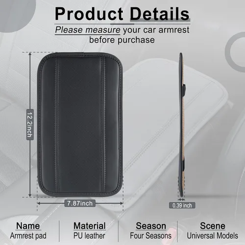 Vista 2 de Amiss - Funda para consola central automóvil, impermeable, ajuste universal, protector de reposabrazos de cuero sintético, accesorios