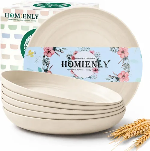 Vista 11 de Homienly Juego de 6 platos pequeños de postre de 8 pulgadas, platos profundos de paja de trigo irrompibles para fiestas, campamento, microondas