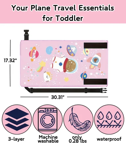 Vista 3 de Cama de avión para niños pequeños de 1 a 3 años, cama de viaje portátil con bolsa de transporte, extensor de asiento de avión y reposapiés