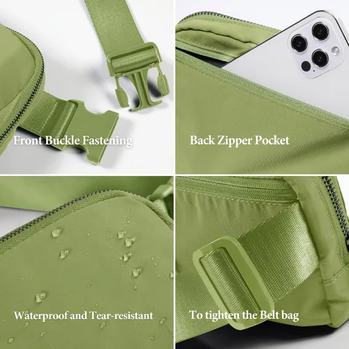 Vista 5 de ODODOS Minicangurera unisex con correa ajustable, para entrenamiento, correr, viajes o senderismo, Verde Oliva