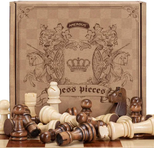 Vista 9 de AMEROUS Piezas de ajedrez de madera solamente, piezas de ajedrez de madera estilo Staunton con rey de 3.15 pulgadas, bolsa de almacenamiento, caja