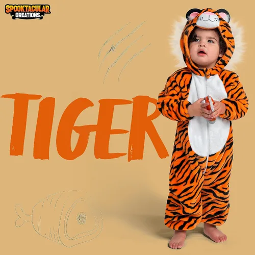 Vista 2 de Spooktacular Creations Unisex Baby Tiger Romper, Animal Costume One-piece Pajama, Zip-up Romper