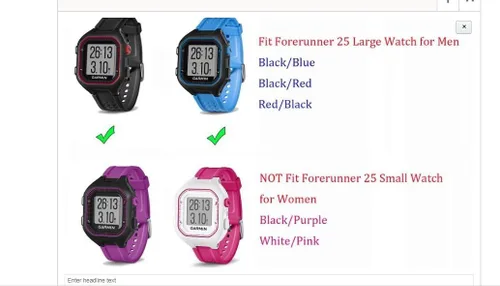 Vista 4 de Correa de repuesto compatible con el reloj inteligente Garmin Forerunner 25, pulsera deportiva de silicona negra impermeable (correa para hombre)