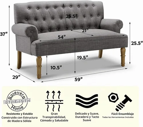 Vista 2 de Rosevera Drennan Sofá de dos plazas para sala de estar, sofá en una caja, sofá para sala, muebles de dos plazas, sofás largos, sofá, gris textil