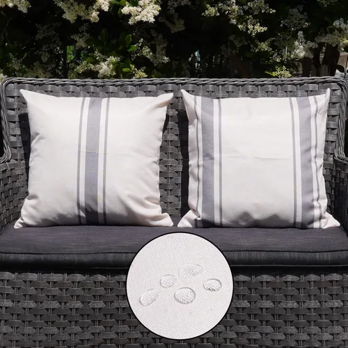 Vista 16 de ONWAY Juego de 2 fundas de almohada para exteriores impermeables de 16 x 16 pulgadas, fundas decorativas de lino, fundas de almohada de lino beige