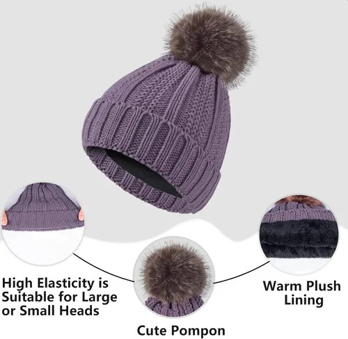 Vista 3 de Conjunto de bufanda de invierno para mujer, gorro de forro polar, bufandas para pantalla táctil, 3 en 1