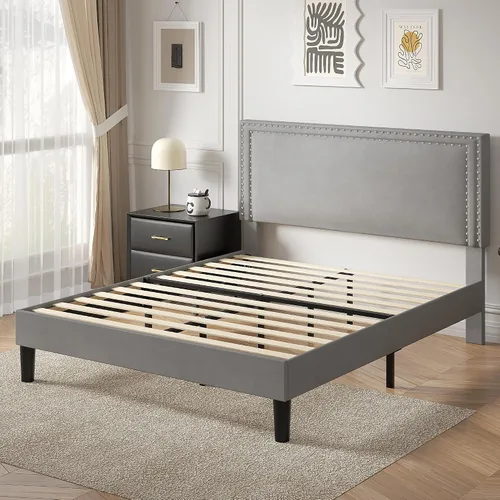 Vista 66 de VECELO Base de cama de plataforma de tamaño individual con cabecera tapizada de altura ajustable, base de colchón moderna, soporte de listones
