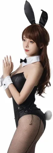 Vista 5 de Disfraz de conejito para mujer, adorable traje de senpai de conejito Mai San Sakurajima con orejas de conejito de una pieza