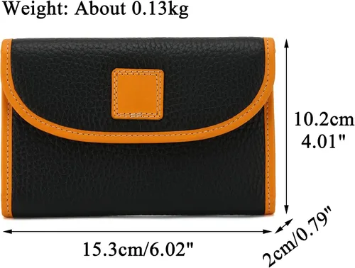 Vista 2 de Cartera de cuero genuino para mujer, con cierre de cremallera, monedero, monedero, gran capacidad, Negro -, Billetera triple