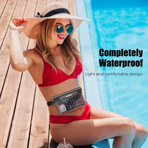 Vista 8 de ECHTPower Paquete de 2 bolsas impermeables, riñonera impermeable, bolsa seca impermeable con correa ajustable para la cintura para playa, natación