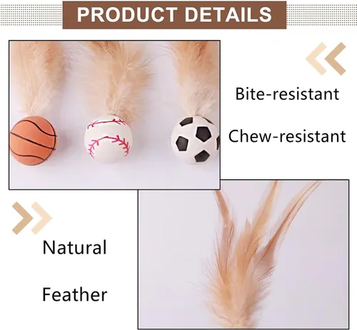 Vista 4 de 3 bolas interactivas de plumas para gatos, bolas de pompón para gatos, juguetes para gatos, bolas inflables con plumas para gatos