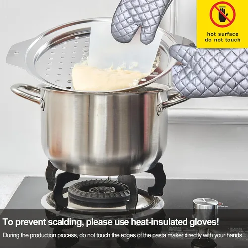 Vista 3 de Tapa de acero inoxidable de alta calidad con raspador, herramientas para hacer fideos de huevo alemán tradicionales, olla, pasta, verduras, colador