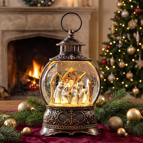 Vista 25 de Linterna de globo de nieve de Navidad con Clara y la Suite Cascanueces, escena operada por batería o USB, luz musical, decoración festiva iluminada