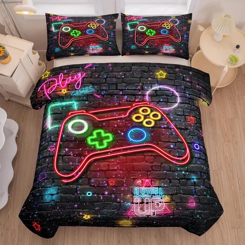 Vista 6 de MWMWMW Juego de edredón gaming de 5 piezas para niños, juegos de ropa de cama twin para niños, juego de edredón tamaño twin para niños con 1