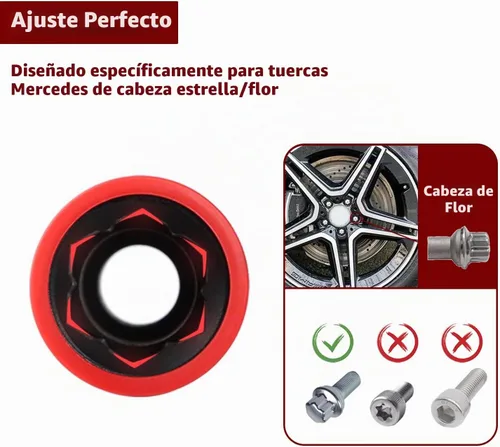 Vista 3 de Receptáculo protector para tuerca de rueda para Mercedes Benz con tuerca de rueda de cabeza de flor convexa de 17 mm