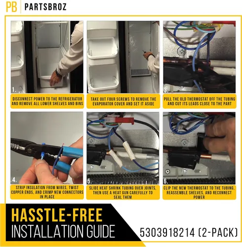 Vista 6 de PartsBroz 5303918214 Termostato de descongelación para frigidaire Kenmore Electrolux FFHS2322MBFA FFHS2611LBK FFHS2611LWMA FFHS2612LS4 FFSS2614QP6A