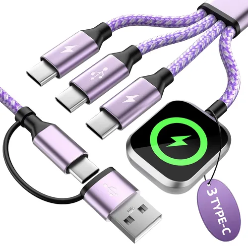 Vista 20 de Travel Essentials - Cable de carga múltiple para iWatch Charger, 4 en 2, 3XUSB C, cable de carga múltiple, USBC Car CarPlay compatible con iWatch