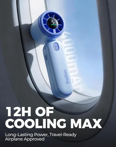 Vista 6 de iTurbo - Ventilador turbo de mano, mini ventiladores de mano portátiles plegables, batería recargable, pantalla LED de alta velocidad de 5