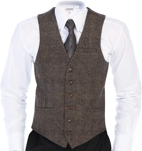 Vista 19 de Gioberti Chaleco de tweed formal de 6 botones para hombres