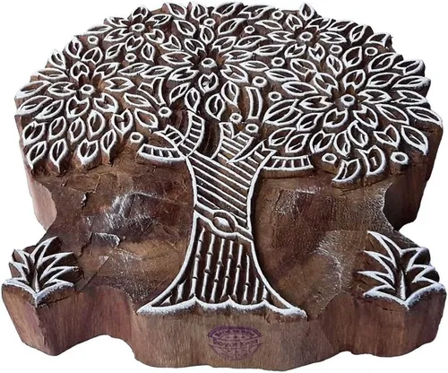 Vista 18 de Sello de madera de arcilla Patrón de árbol grande Bloque de impresión grande