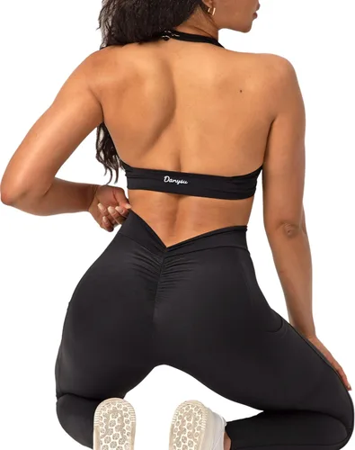 Vista 5 de Danysu Leggings suaves con espalda en V para mujer, mallas suaves de cintura alta para entrenamiento, gimnasio, yoga