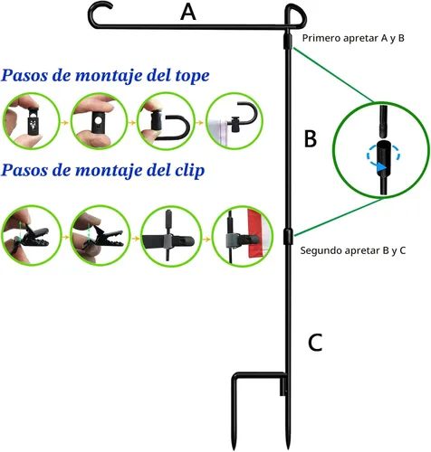 Vista 8 de Soporte para asta de bandera de jardín, banderas de jardín para exteriores con tapón de bandera y clip, pintura impermeable con recubrimiento