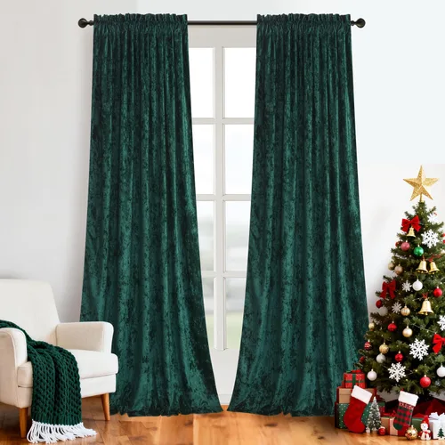 Vista 12 de Cortinas de Terciopelo Chartreuse Aplastado de Lujo Juego de 2 Paneles - 84 pulgadas de Largo para Oscurecer la Habitación Cortinas de Terciopelo