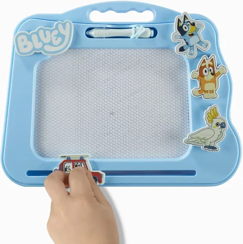 Vista 6 de Bluey Travel - Almohadilla magnética para garabatos con bolígrafo y 3 sellos, dibuja y borra sin ensuciar, azul