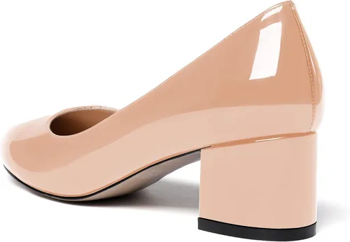 Vista 7 de MODENCOCO Zapatos de tacón bajo grueso de piel de charol para mujer, puntera redonda, de 2 pulgadas