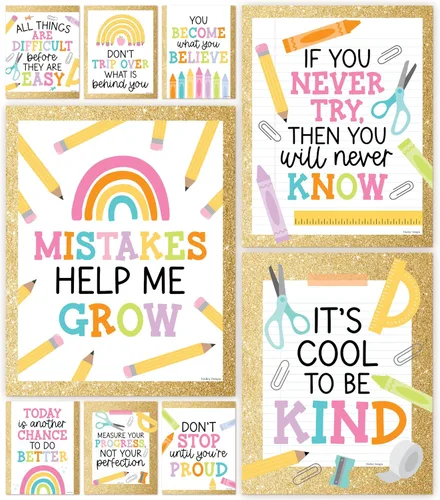 Vista 22 de Hadley Designs Póster motivacional para decoración de aula, 9 pósteres de aula de mentalidad de crecimiento, decoración de pared inspiradora