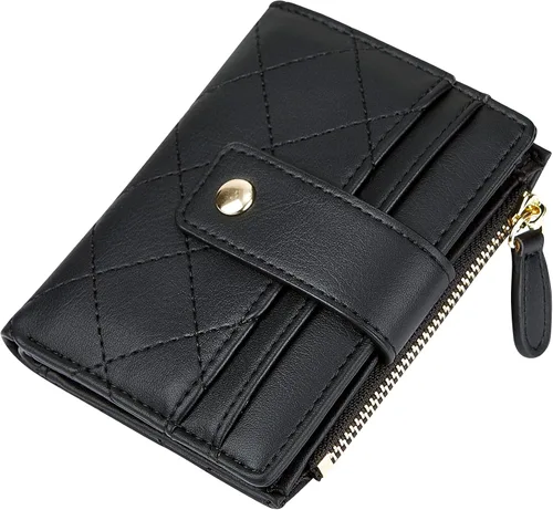 Vista 51 de Cartera de cuero para mujer, pequeña, compacta, plegable, con bolsillo para monedas con cremallera
