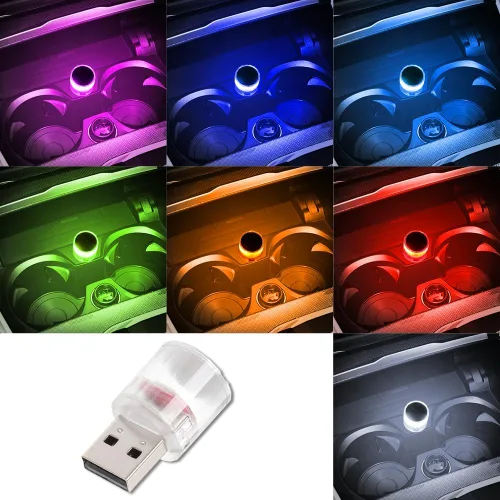 Vista 10 de Lámpara LED USB para interior de coche, luces LED mini USB universales para decoración de coche, luz nocturna LED mini USB enchufable para coches