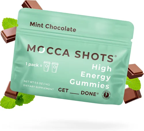 Vista 7 de SGC Concentración más alta 100mg de cafeína por gomita, 2 gomitas por paquete, paquete de 6 shots de moca de caramelo salado a base de plantas