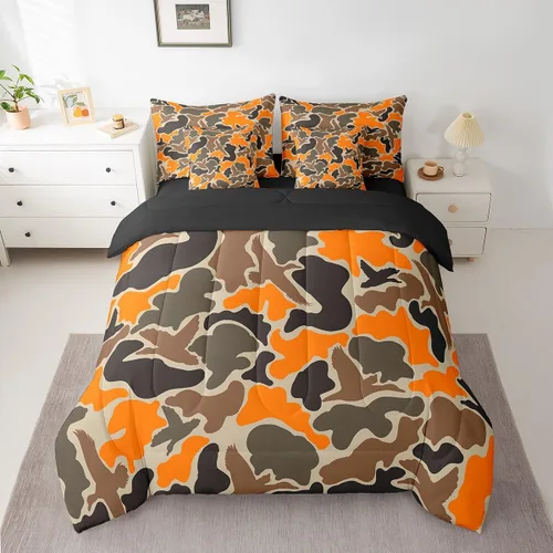 Vista 42 de Feelyou Juego de edredón botancial de camuflaje con bandera estadounidense Negro Marrón Oscuro