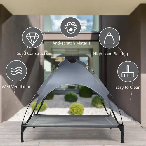 Vista 15 de Giantex Cama elevada para perros con toldo extraíble, cuna elevada portátil para mascotas, cama refrescante para perros para camping, playa, césped