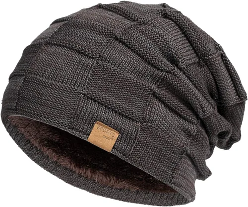 Vista 22 de Vgogfly Slouchy Beanie for Men Winter Hats for Guys Cool Beanies Mens Lined Knit Warm Thick Skully Stocking Binie Hat Negro