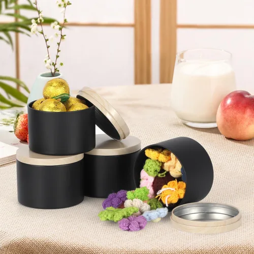 Vista 6 de SONVIIBOX 24 latas de velas de 4 onzas, latas negras con tapas de metal de grano de madera, tarros de velas para hacer velas a granel, tarros