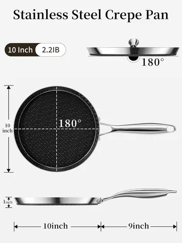Vista 2 de Innerwell Sartén antiadherente para crepas de acero inoxidable de 10 pulgadas, sartén híbrida para panqueques de 3 capas