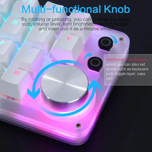 Vista 6 de Koolertron Teclado mecánico macro con una sola mano, teclado para juegos con una sola mano con teclas totalmente programables para perillas y llaves