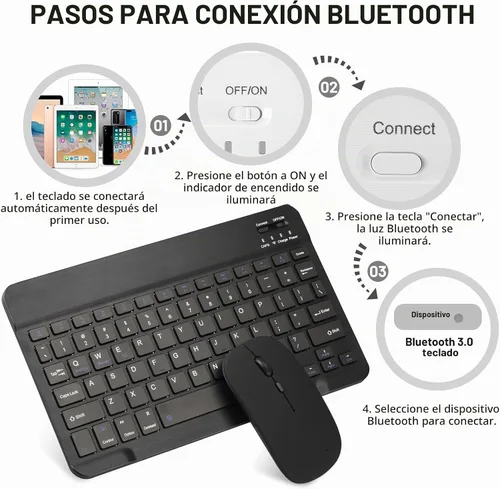Vista 5 de Teclado Bluetooth Ultradelgado Portátil Mini Inalámbrico Recargable para Apple iPad iPhone Samsung Tablet Teléfono Smartphone iOS Android Windows
