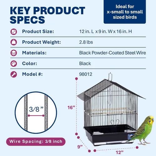 Vista 5 de Prevue Pet Products Parakeet Manor - Jaula para pájaros con asa para el hogar o viajes, color negro
