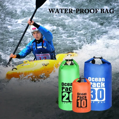 Vista 5 de Bolsa seca impermeable con correa desmontable ajustable de 10 l/20 l/30 l, bolsa superior enrollable mantiene el equipo seco para kayak, canotaje
