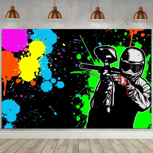 Vista 2 de Telón de fondo de FHZON de 5 x 3 pies para fiesta de arte con salpicaduras de desorden colorido para fotografía temática de fiesta, juegos, fiesta