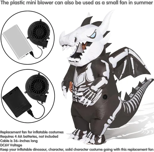 Vista 3 de Mini ventilador de disfraz negro para disfraz inflable de dinosaurio de Halloween (versión mejorada)