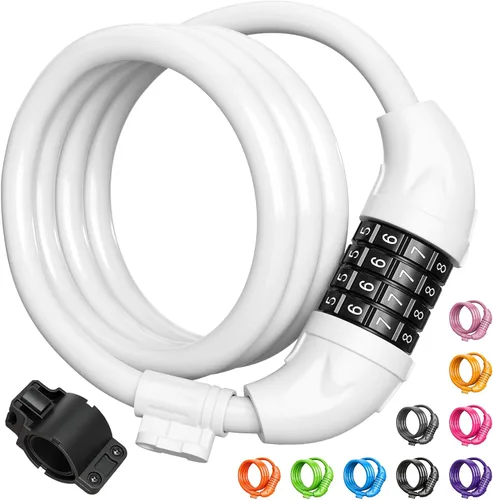 Vista 13 de Titanker Candado de bicicleta, cerradura de bicicleta de 4 pies, bloqueo de cable de 1/2 pulgada con soporte de montaje, accesorios de bicicleta