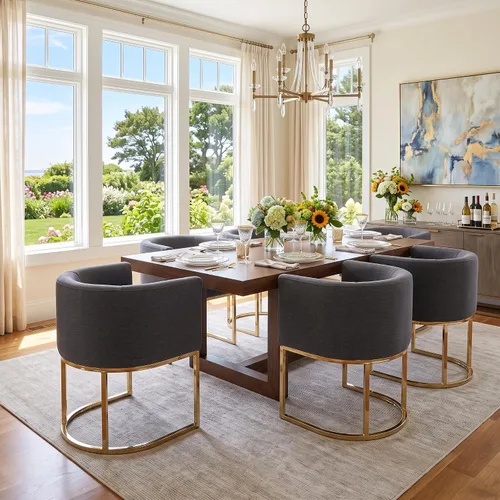 Vista 24 de RIVOVA - Silla tapizada para comedor, silla lateral moderna de barril, sillas tapizadas para comedor, silla cómoda para cocina, silla lateral