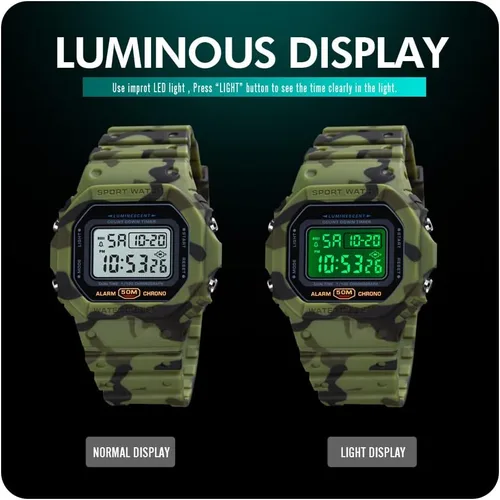 Vista 6 de Reloj digital para hombre con cara grande 50M resistente al agua Twinkle Color Reloj de pulsera multifunción