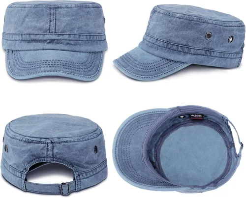 Vista 4 de Geyoga 3 unidades Cadet Army - Gorras de algodón lavado militar para tapas planas ajustables estilo militar sombrero unisex
