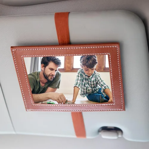 Vista 6 de Temlum Soporte para fotos de automóvil, 3.5 x 5 pulgadas, marco de fotos de cuero artificial para visera, soporte de fotos de automóvil, accesorios